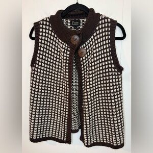 Pure Handknit S/M Sweater Vest Brown Wooden Buttons
